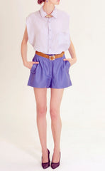 Blue Leather Cropped Culottes